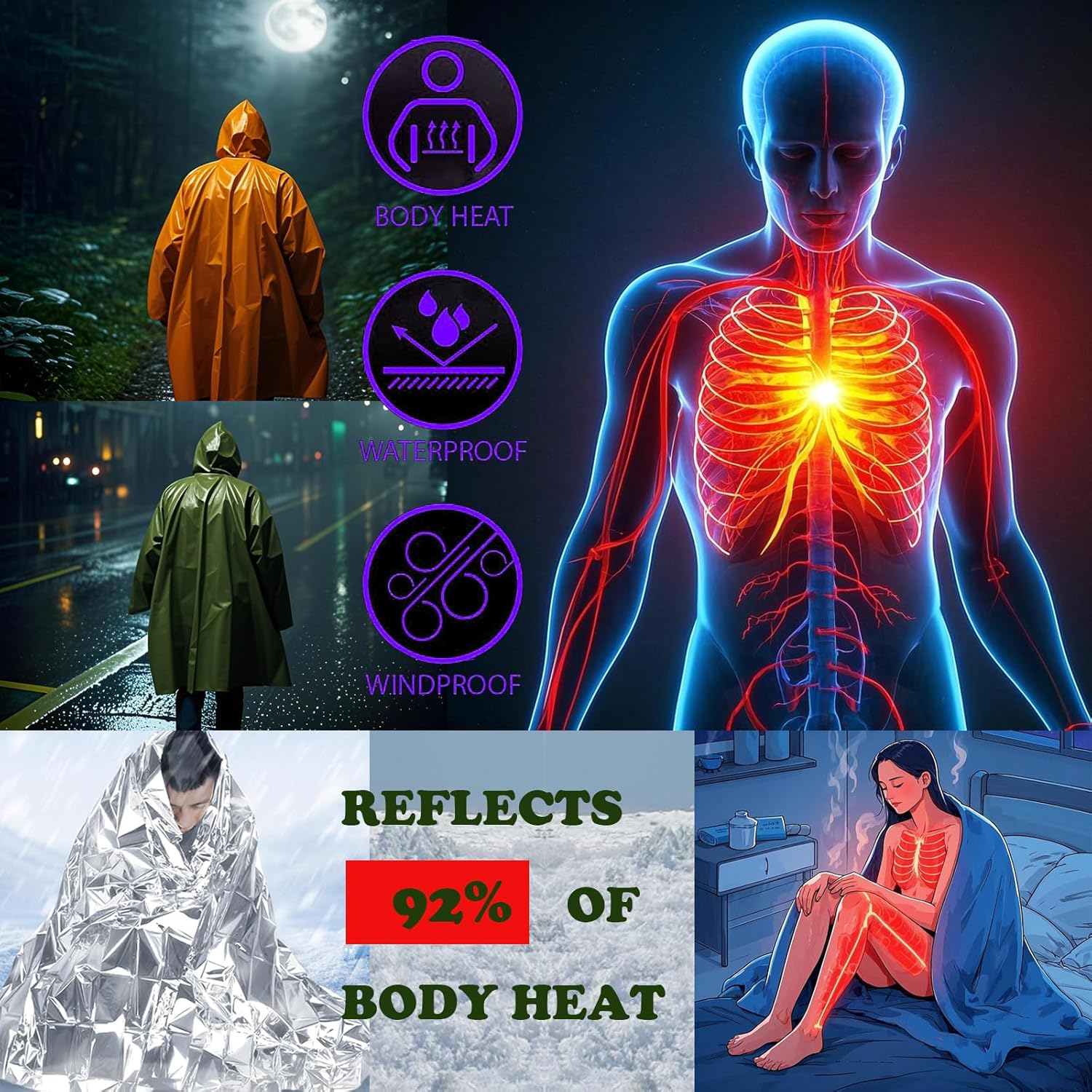 Camping Raincoat Waterproof Su - Survival Blanket Reflective recension och pris